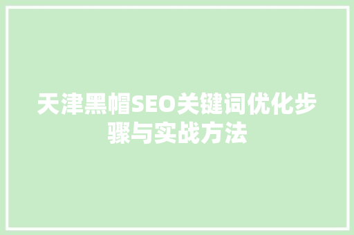 天津黑帽SEO关键词优化步骤与实战方法
