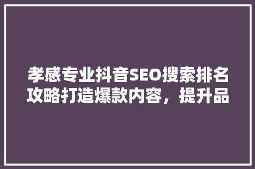 孝感专业抖音SEO搜索排名攻略打造爆款内容，提升品牌影响力