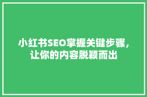 小红书SEO掌握关键步骤，让你的内容脱颖而出