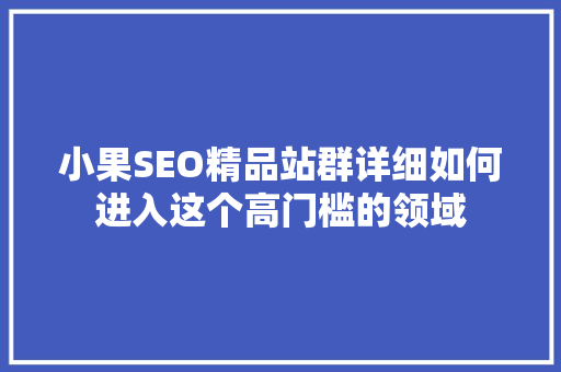 小果SEO精品站群详细如何进入这个高门槛的领域