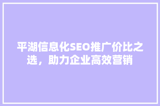 平湖信息化SEO推广价比之选，助力企业高效营销