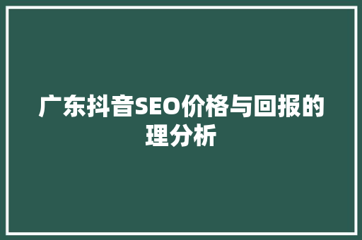 广东抖音SEO价格与回报的理分析