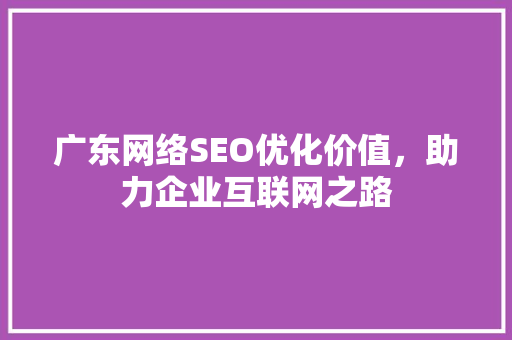广东网络SEO优化价值，助力企业互联网之路