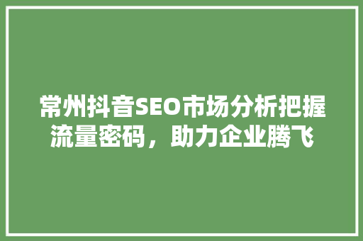 常州抖音SEO市场分析把握流量密码，助力企业腾飞