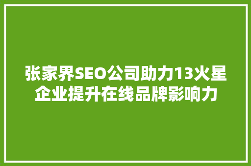 张家界SEO公司助力13火星企业提升在线品牌影响力
