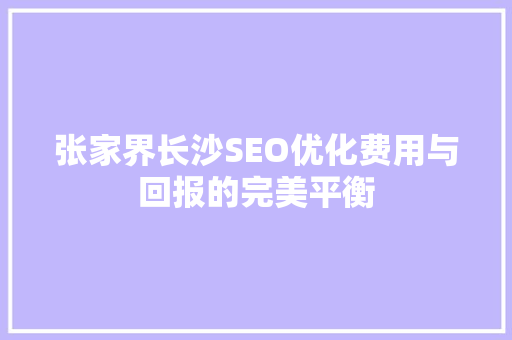 张家界长沙SEO优化费用与回报的完美平衡