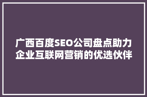 广西百度SEO公司盘点助力企业互联网营销的优选伙伴