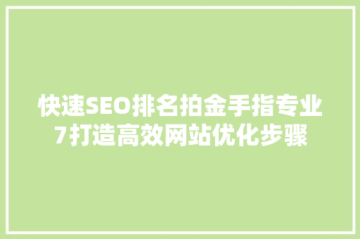 快速SEO排名拍金手指专业7打造高效网站优化步骤