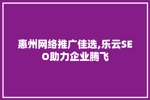 惠州网络推广佳选,乐云SEO助力企业腾飞
