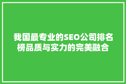 我国最专业的SEO公司排名榜品质与实力的完美融合
