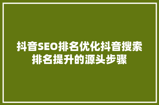 抖音SEO排名优化抖音搜索排名提升的源头步骤