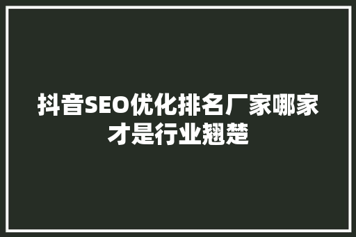 抖音SEO优化排名厂家哪家才是行业翘楚