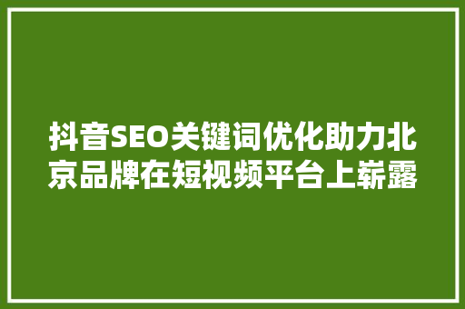 抖音SEO关键词优化助力北京品牌在短视频平台上崭露头角