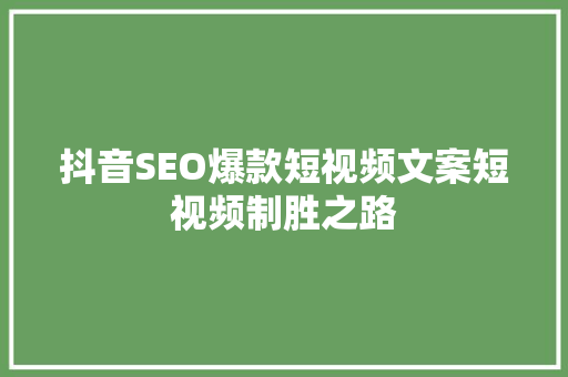抖音SEO爆款短视频文案短视频制胜之路
