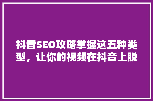 抖音SEO攻略掌握这五种类型，让你的视频在抖音上脱颖而出