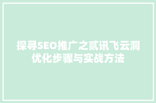 探寻SEO推广之贰讯飞云洞优化步骤与实战方法