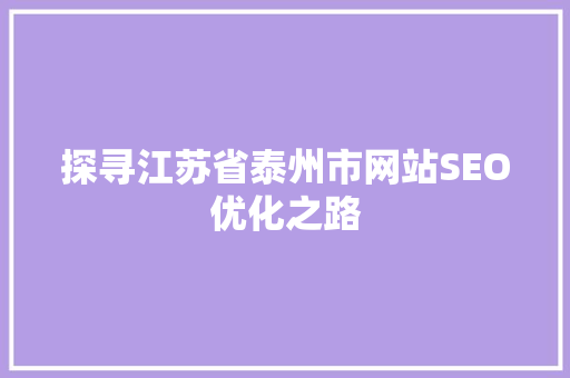 探寻江苏省泰州市网站SEO优化之路