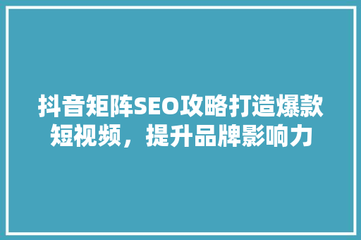 抖音矩阵SEO攻略打造爆款短视频，提升品牌影响力