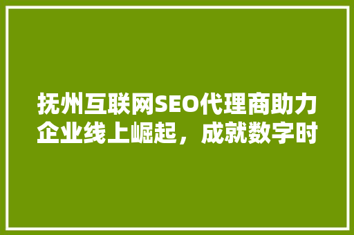 抚州互联网SEO代理商助力企业线上崛起，成就数字时代辉煌