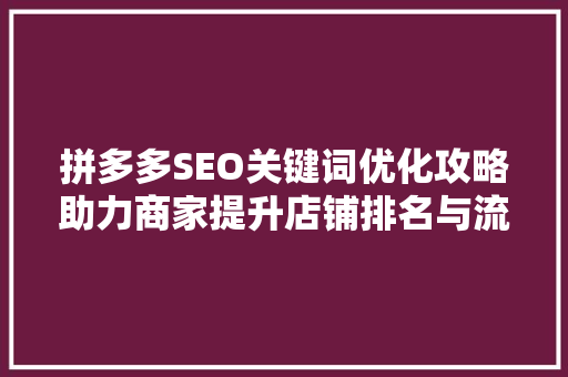 拼多多SEO关键词优化攻略助力商家提升店铺排名与流量