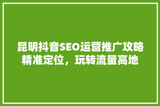 昆明抖音SEO运营推广攻略精准定位，玩转流量高地