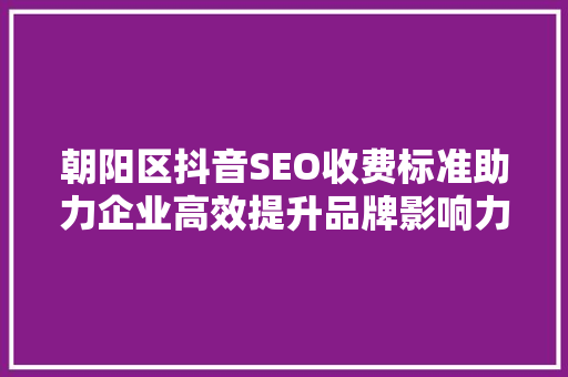 朝阳区抖音SEO收费标准助力企业高效提升品牌影响力