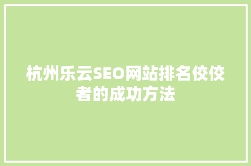 杭州乐云SEO网站排名佼佼者的成功方法