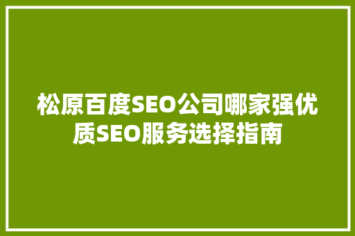 松原百度SEO公司哪家强优质SEO服务选择指南