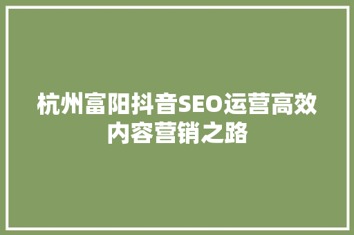 杭州富阳抖音SEO运营高效内容营销之路