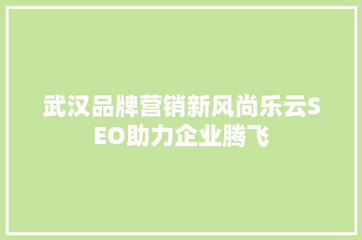 武汉品牌营销新风尚乐云SEO助力企业腾飞