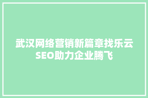 武汉网络营销新篇章找乐云SEO助力企业腾飞
