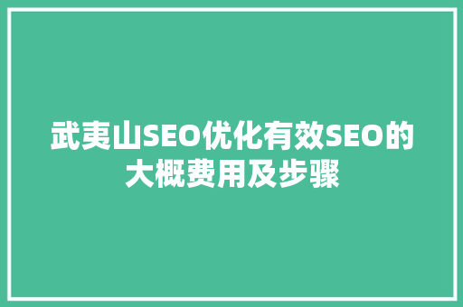 武夷山SEO优化有效SEO的大概费用及步骤
