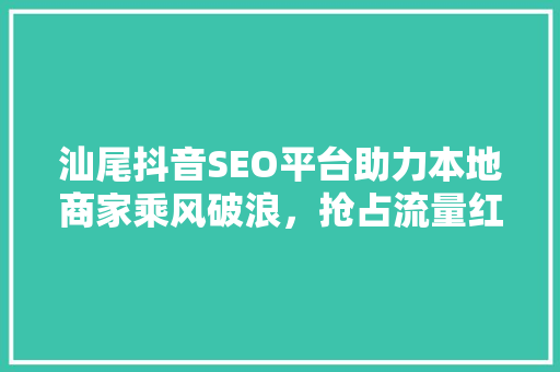 汕尾抖音SEO平台助力本地商家乘风破浪，抢占流量红利
