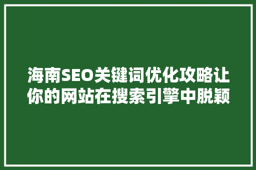 海南SEO关键词优化攻略让你的网站在搜索引擎中脱颖而出