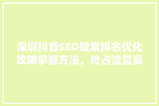深圳抖音SEO搜索排名优化攻略掌握方法，抢占流量高地