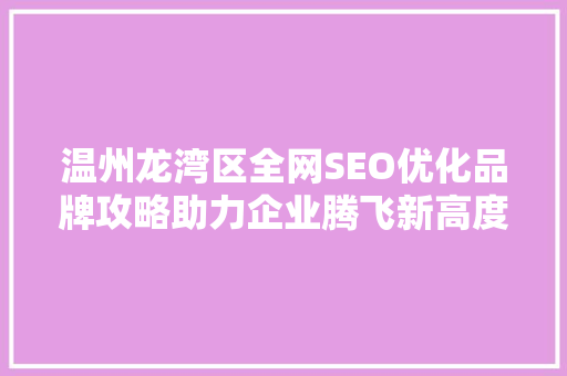 温州龙湾区全网SEO优化品牌攻略助力企业腾飞新高度