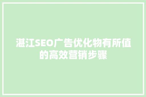 湛江SEO广告优化物有所值的高效营销步骤