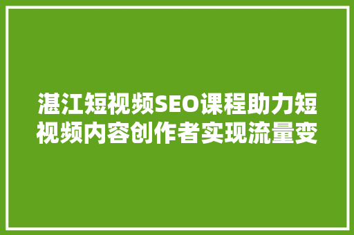 湛江短视频SEO课程助力短视频内容创作者实现流量变现的必备神器