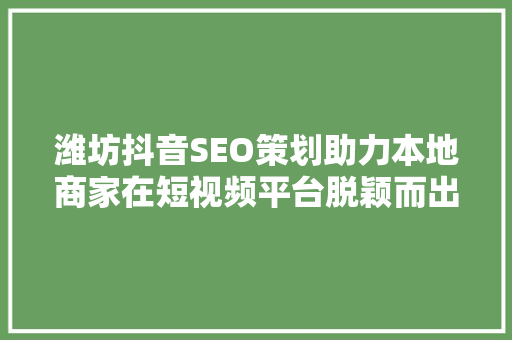 潍坊抖音SEO策划助力本地商家在短视频平台脱颖而出