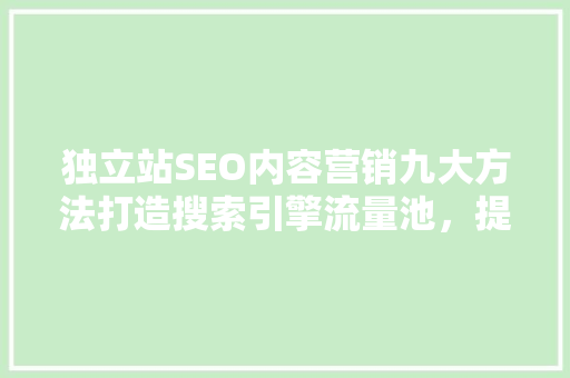 独立站SEO内容营销九大方法打造搜索引擎流量池，提升网站转化率