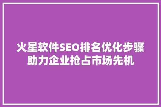 火星软件SEO排名优化步骤助力企业抢占市场先机