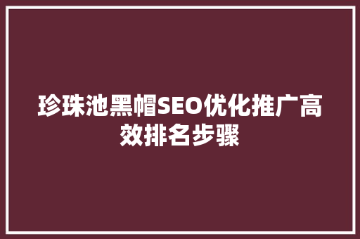 珍珠池黑帽SEO优化推广高效排名步骤
