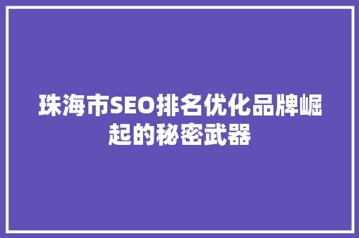 珠海市SEO排名优化品牌崛起的秘密武器