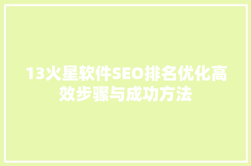 13火星软件SEO排名优化高效步骤与成功方法