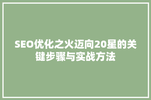 SEO优化之火迈向20星的关键步骤与实战方法