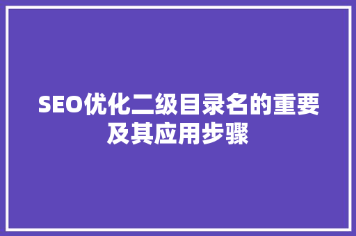 SEO优化二级目录名的重要及其应用步骤