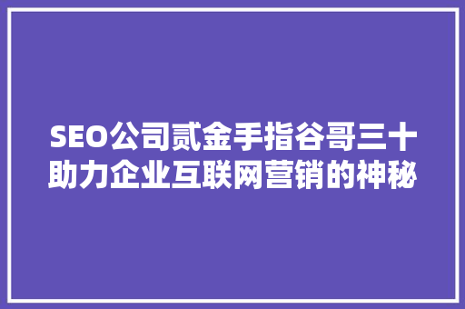SEO公司贰金手指谷哥三十助力企业互联网营销的神秘力量
