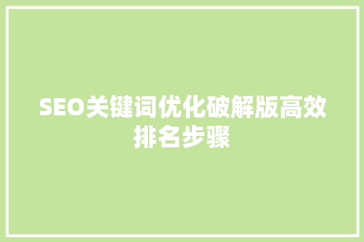SEO关键词优化破解版高效排名步骤