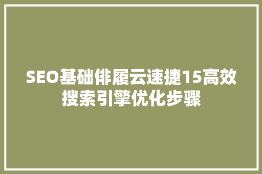 SEO基础俳履云速捷15高效搜索引擎优化步骤