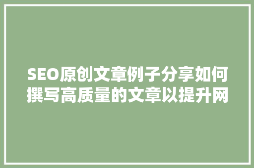 SEO原创文章例子分享如何撰写高质量的文章以提升网站排名